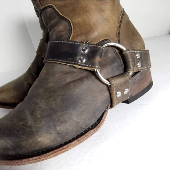 FREEBIRD BY STEVEN WOMEN'S SANTIAGO SIZE 6 Gray ANKLE DISTRESSED HARNESS  BOOTS - Picture 2 of 14